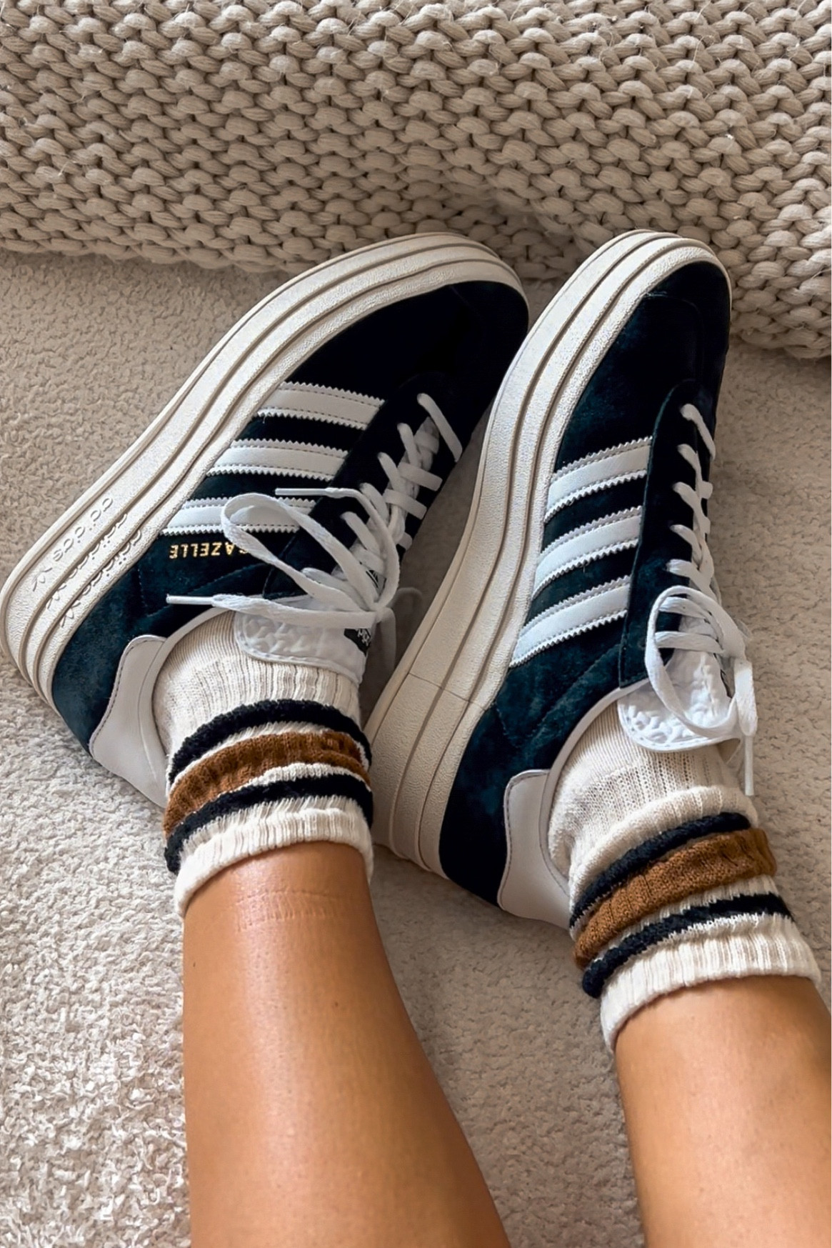 Adidas gazelle true to size 
Fall sneakers 
Slouchy socks 

#LTKshoecrush #LTKunder100 #LTKunder50
