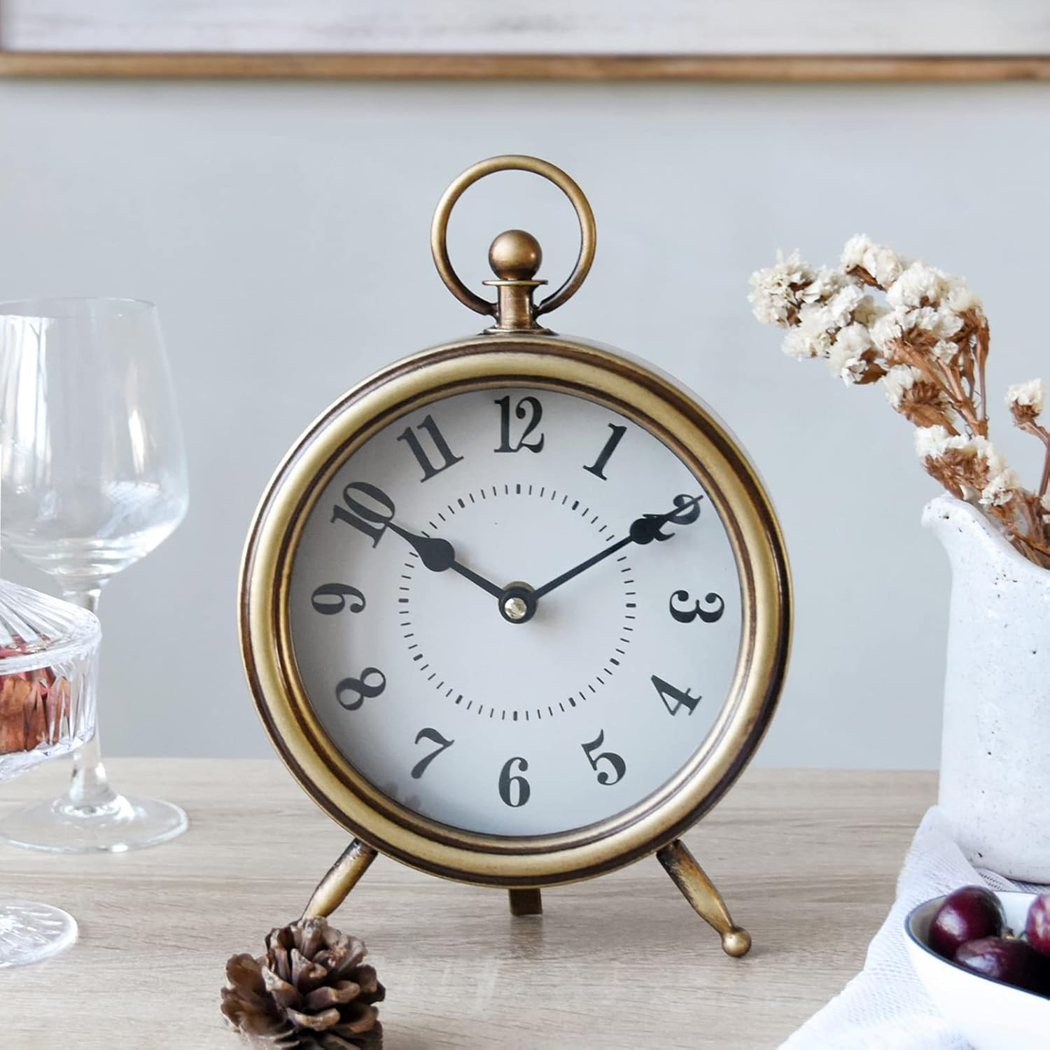 EMAX HOME Vintage Table Clock on Stand, Decorative Desk and Shelf Clock Rustic Mantel Clock Non-T... | Amazon (US)