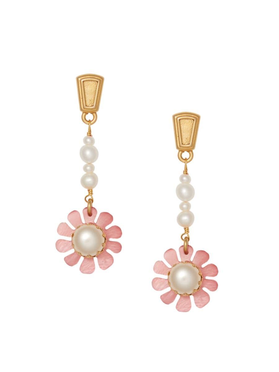 Magnolia 24K-Antique-Gold-Plated, Glass & Pearl Drop Earrings | Saks Fifth Avenue