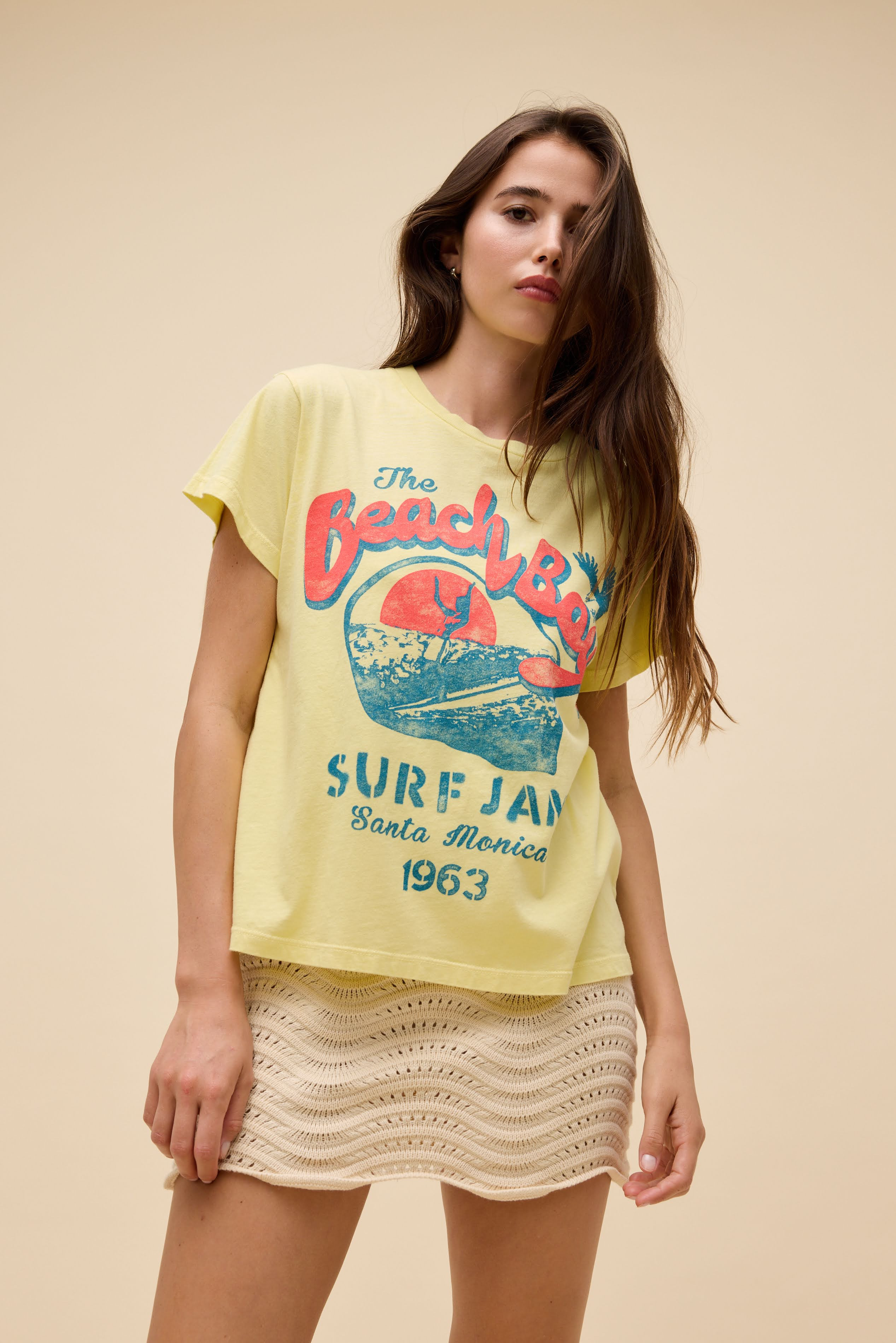 The Beach Boys Surf Jam Solo Tee in Yellow | 100% Cotton T-Shirt in Lemon | Daydreamer