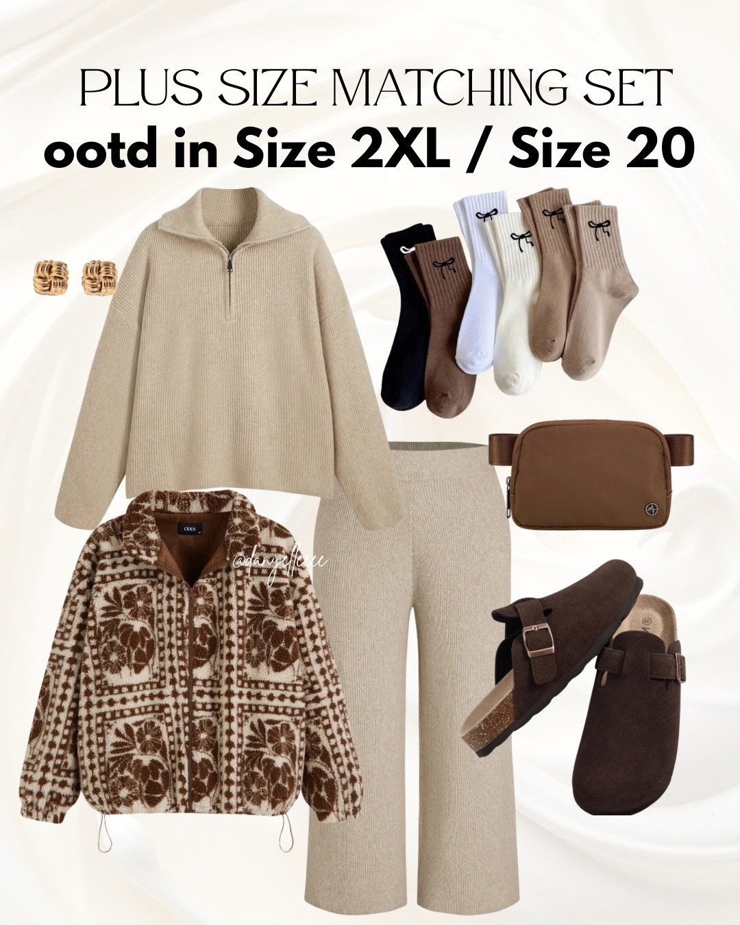plus size fall + winter lounge set outfit of the day 🤎🧦☕️ 

in my experience, this set runs big! Make sure to double check the size chart :) 

size 2XL / size 20, matching sweater set, matching set, airport outfit, travel outfit, cozy outfit, comfy outfit, clogs, belt bag, casual, neutral outfit 

#LTKPlusSize #LTKCyberWeek #LTKootd

#LTKOver40 #LTKmomlife #LTKPlusSize