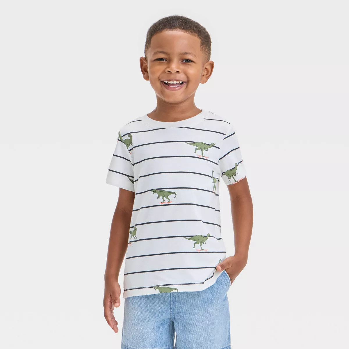 Toddler Boys' Short Sleeve Dino Skateboard T-Shirt - Cat & Jack™ Cream | Target