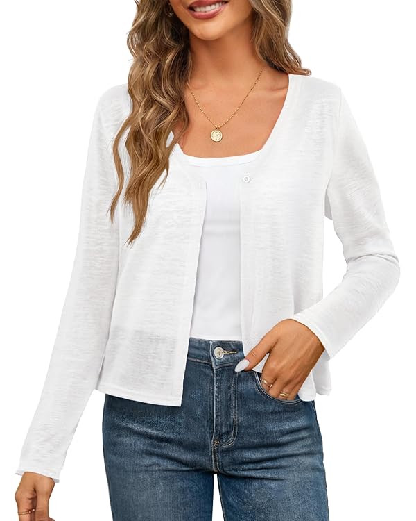 MEROKEETY Women's Summer Lightweight Cardigan 2026 Open Front Trendy Casual Shrugs Long Sleeve Bu... | Amazon (US)