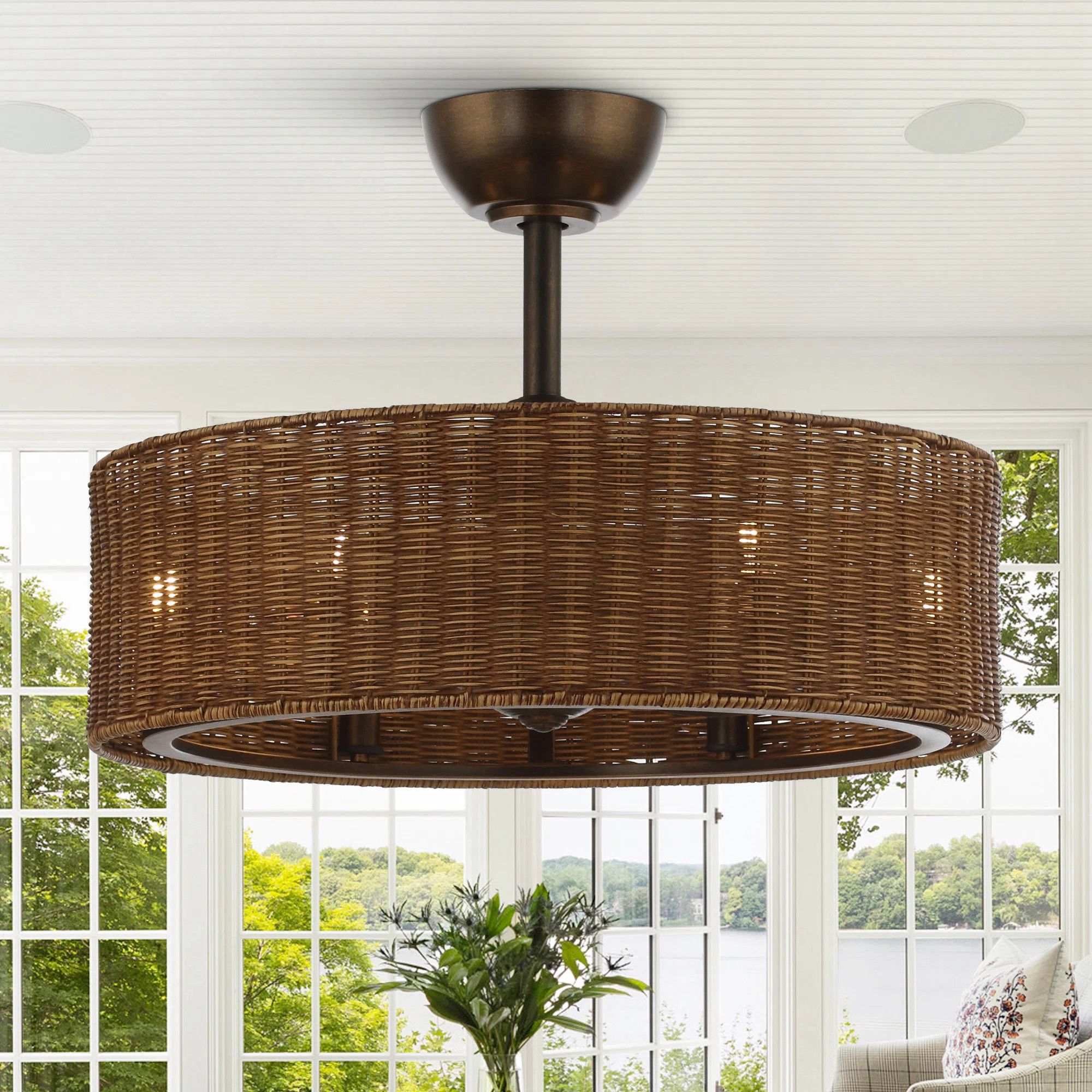 Klyde 24.2'' Rattan Caged Ceiling Fan with Light Kit and Remote Control | Wayfair North America