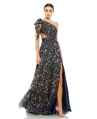 Women's Tied One Shoulder Cut-Out Flowy Gown | Macy's