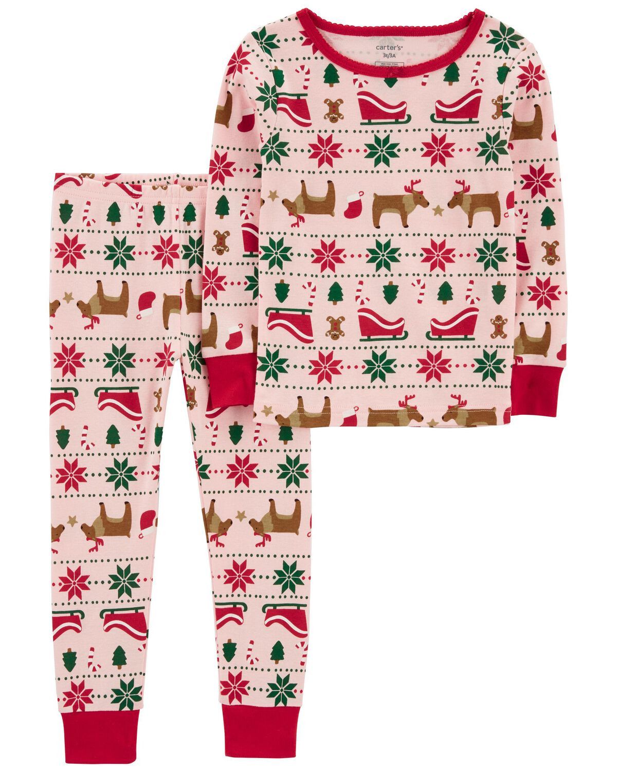 Pink/Red Baby 2-Piece Fair Isle 100% Snug Fit Cotton Pajamas | carters.com | Carter's