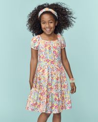 Girls Mommy And Me Floral Tiered Dress - rose pottery | The Children's Place