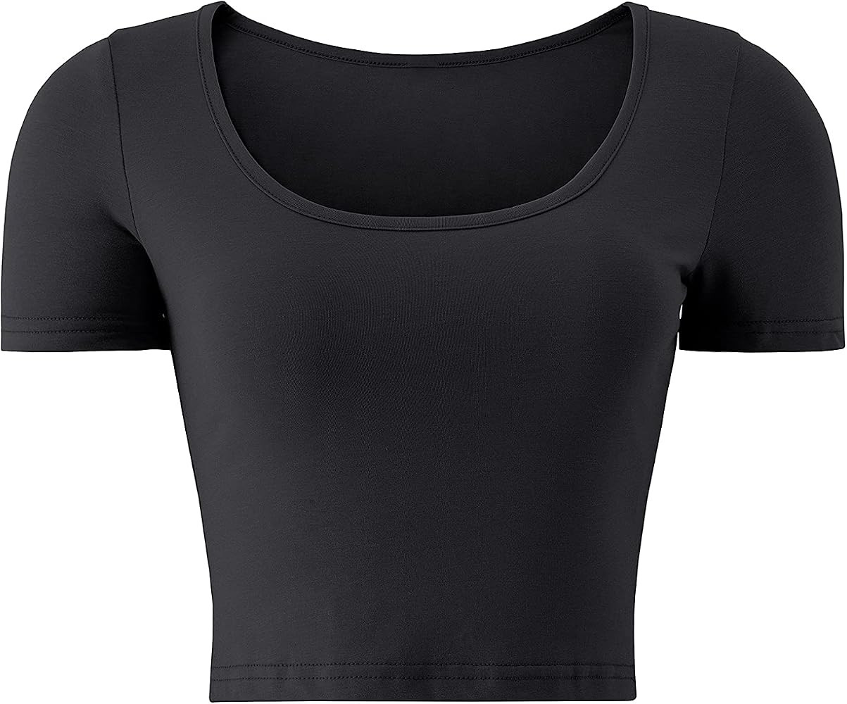 KLOTHO Lightweight Crop Tops Slim Fit Stretchy Workout Shirts for Women | Amazon (US)