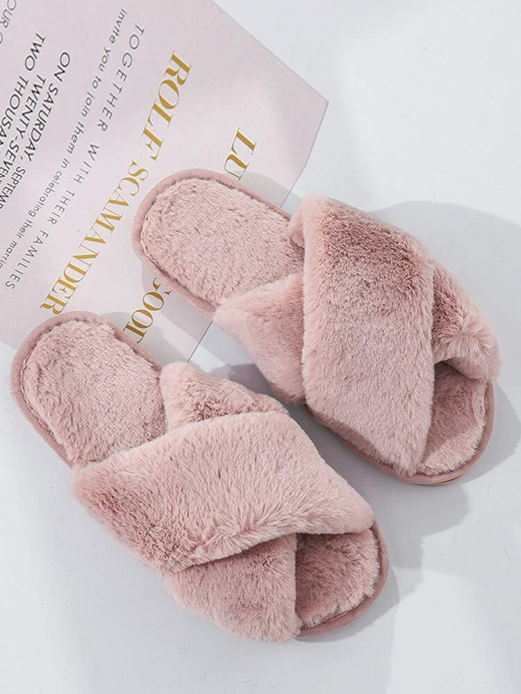 Criss Cross Fluffy Slippers | SHEIN