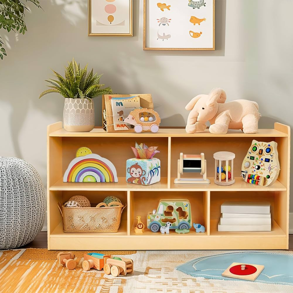 Montessori Shelf, Wooden Toy Storage Organizer for Books Toys, 2 Shelf Bookcase, 5-Section Storag... | Amazon (US)