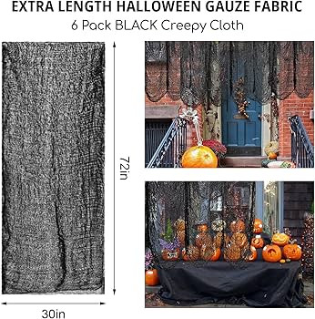 Legigo 6 Pack Black Halloween Creepy Cloth(30 x 72 Inch)- Spooky Scary Gauze for Halloween Party ... | Amazon (US)