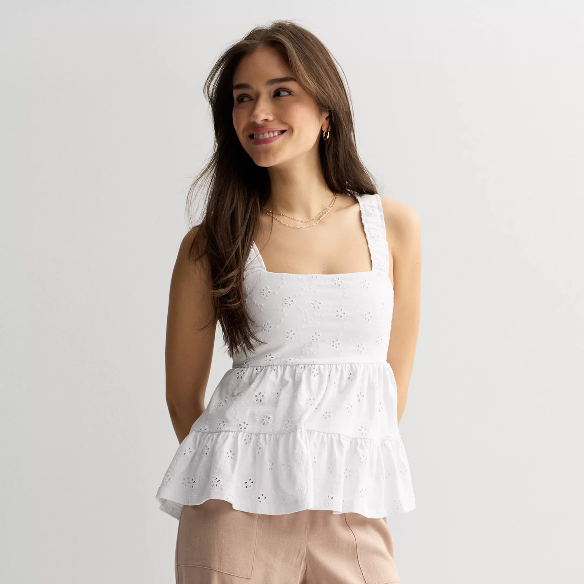 Juniors' SO® Eyelet Tiered Ruffle Tank Top | Kohl's