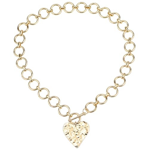 UPIQNG Chunky Gold Necklace Large Statement Pendant Hammered Heart Necklace Vintage Chunky Heart Necklace for Women Trendy Jewelry Present | Amazon (US)