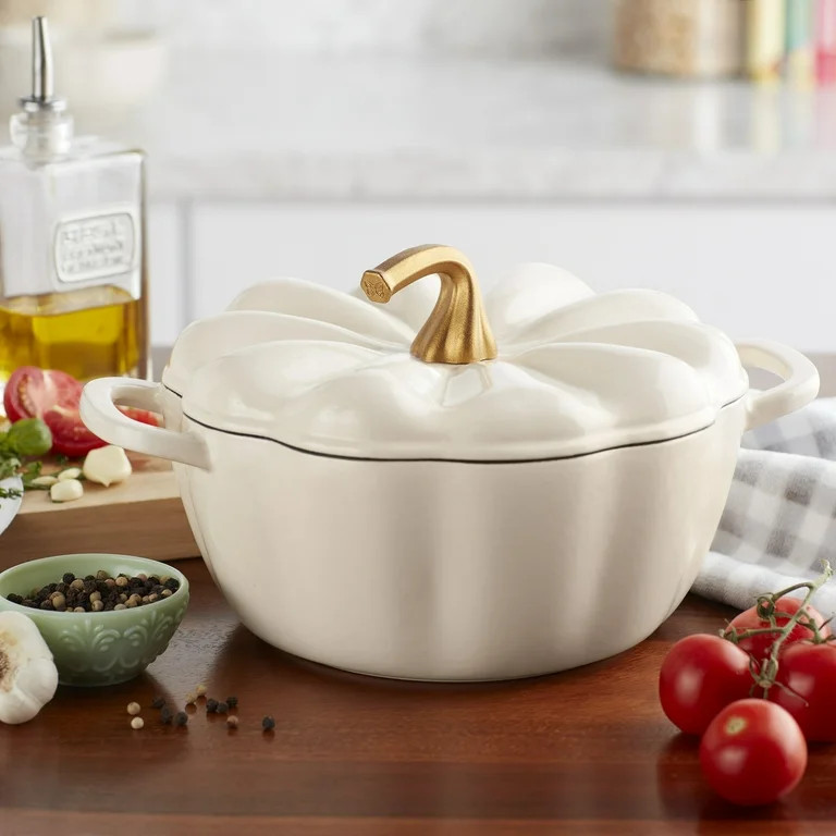 The Pioneer Woman Pumpkin 3.5-Quart Enamel Cast Iron Dutch Oven, Linen - Walmart.com | Walmart (US)