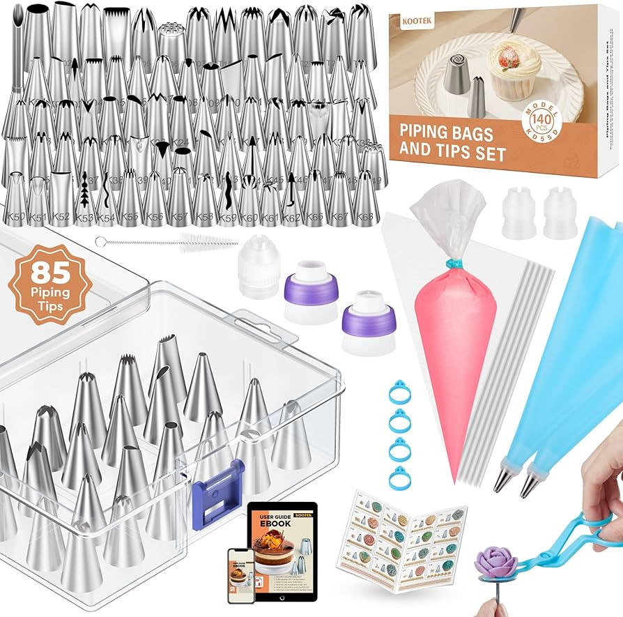 Kootek 140Pcs Icing Piping Bags and Tips Set, Frosting Piping Kit with 78 Numbered Icing Tips, 7 ... | Amazon (US)