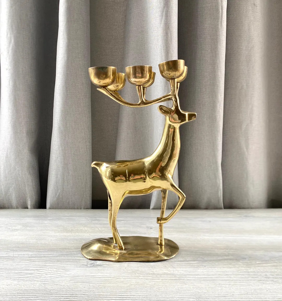 Vintage Large Brass Deer Votive Candle Holder - Christmas Reindeer Mantle Decor - Etsy | Etsy (US)