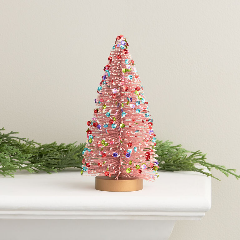 Medium Pink Glitzy Bottlebrush Tree Decor | World Market