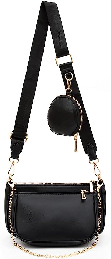 Herald Small Crossbody Bag for Women With Coin Purse Pouch Multi Pocket Trendy Faux Leather Chain St | Amazon (US)