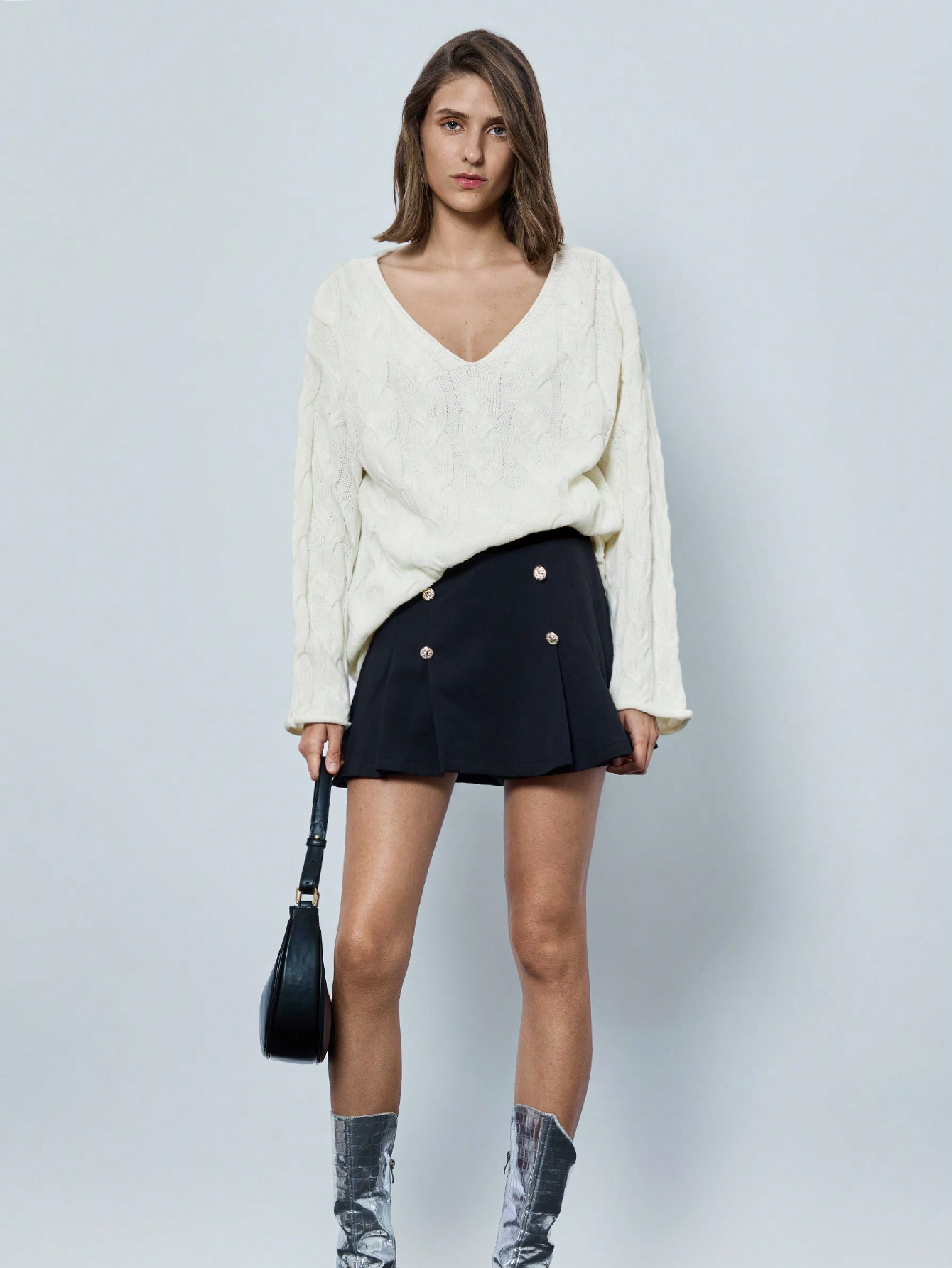 SHEIN Maija Women's Solid Color V-Neck Long Sleeve Loose Casual Pullover Sweater For Autumn & Win... | SHEIN