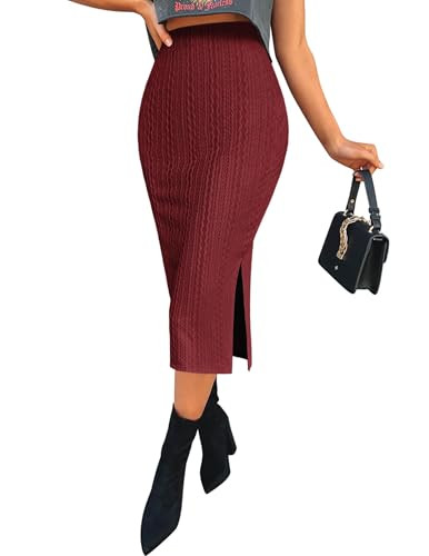 Zeagoo Womens Midi Skirt Fall Pencil Skirts Casual Dress High Waist Skirt Soft Work Office Long Skirts Wine Red X-Large | Amazon (US)