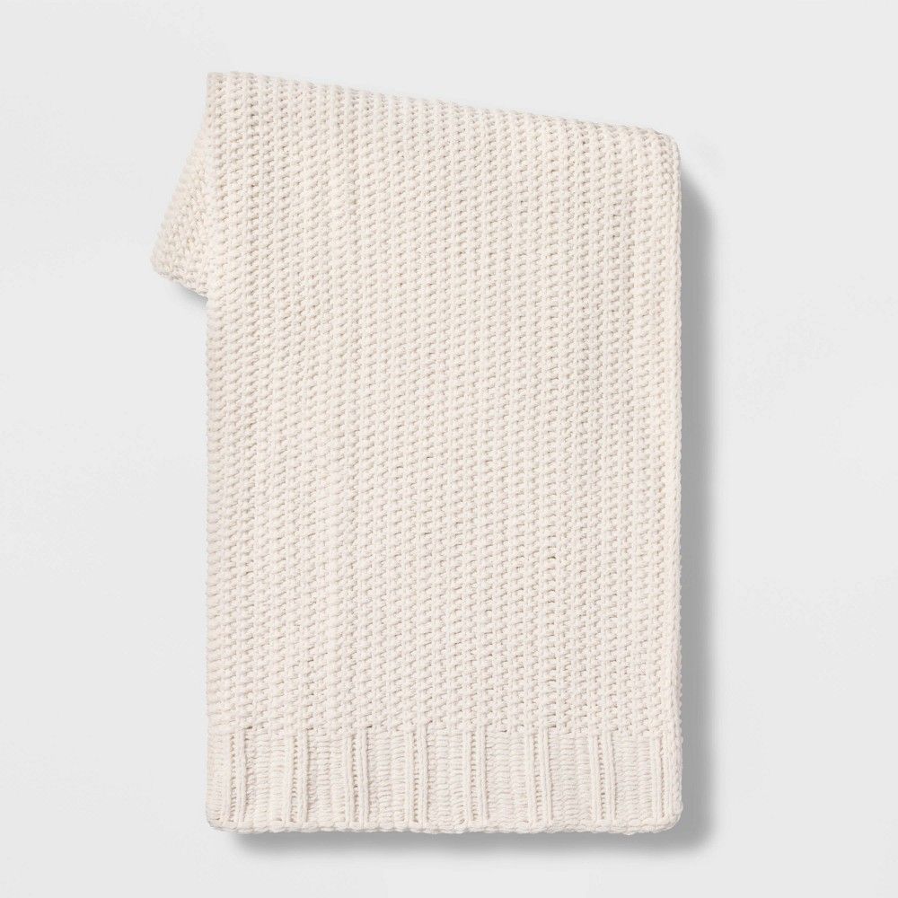 50""x60"" Chenille Knit Throw Blanket Cream - Threshold | Target