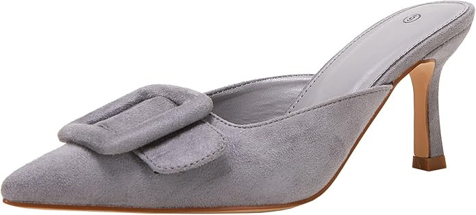 VETASTE Women's Heeled Mules Pointed Toe Suede Buckle Slip On Sandals Kitten Heels Party Wedding ... | Amazon (US)