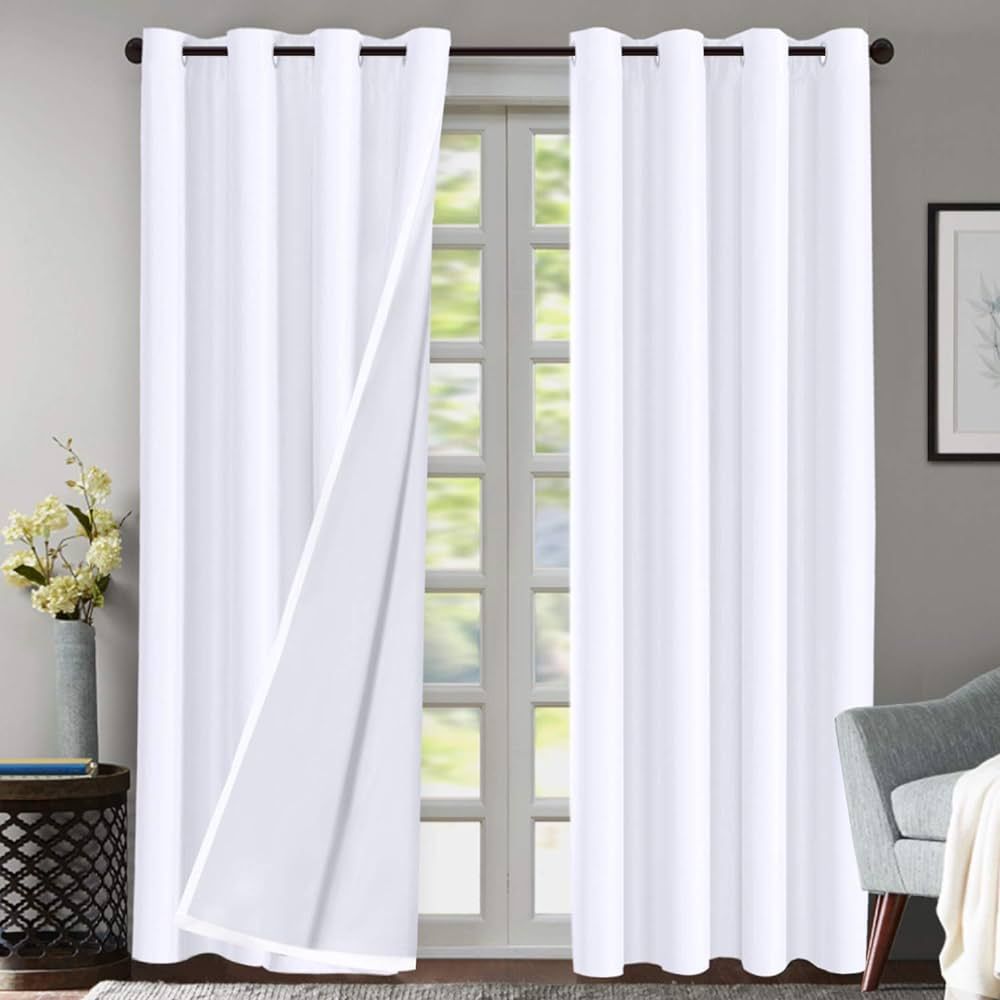Flamingo P Double Layer 70% Blackout White Curtains for Bedroom 108 Inches Long Thermal Insulated... | Amazon (US)