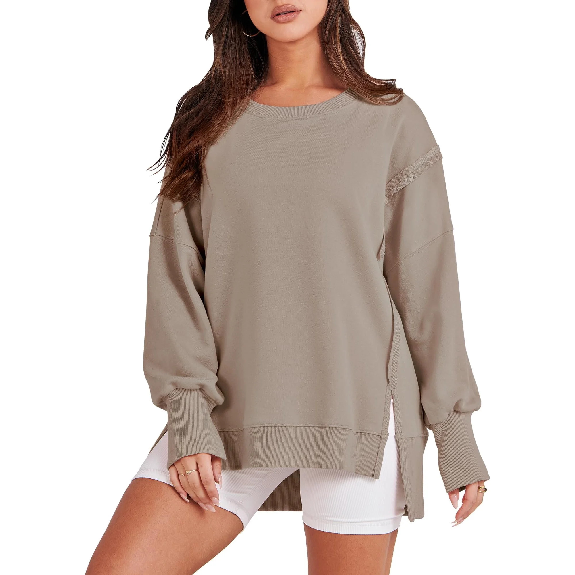 Luniro Women's Oversized Sweatshirts Casual Long Sleeve Side Slit Loose Fit Fall Pullover Shirt T... | Walmart (US)