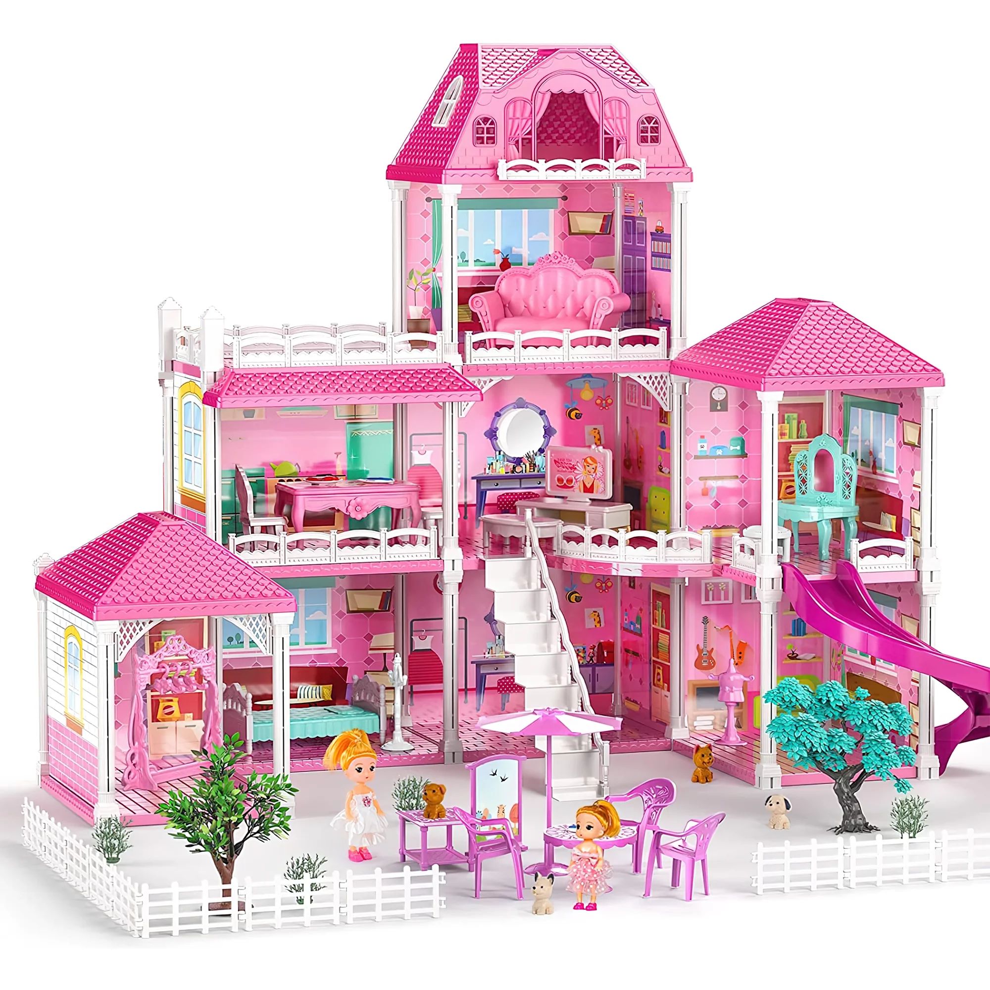 Hot Bee Kids Doll Houses Set for Girls 4-6, Luxurious Dreamhouse Three-Story Villa with Two Dolls... | Walmart (US)
