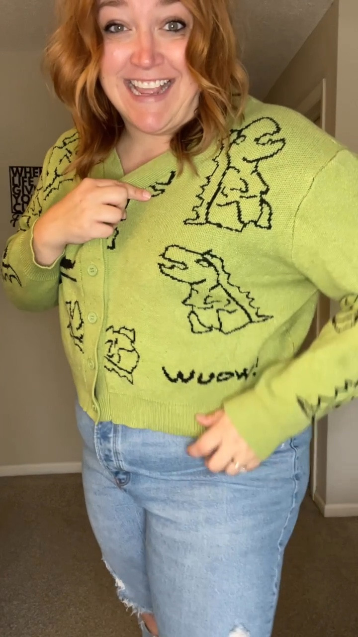 Two ways to wear this dinosaur sweater. 
Look 1: quirky basics
Look 2: Miss Frizzle / Teacher outfit

#LTKPlusSize #LTKFindsUnder50 #LTKMidsize