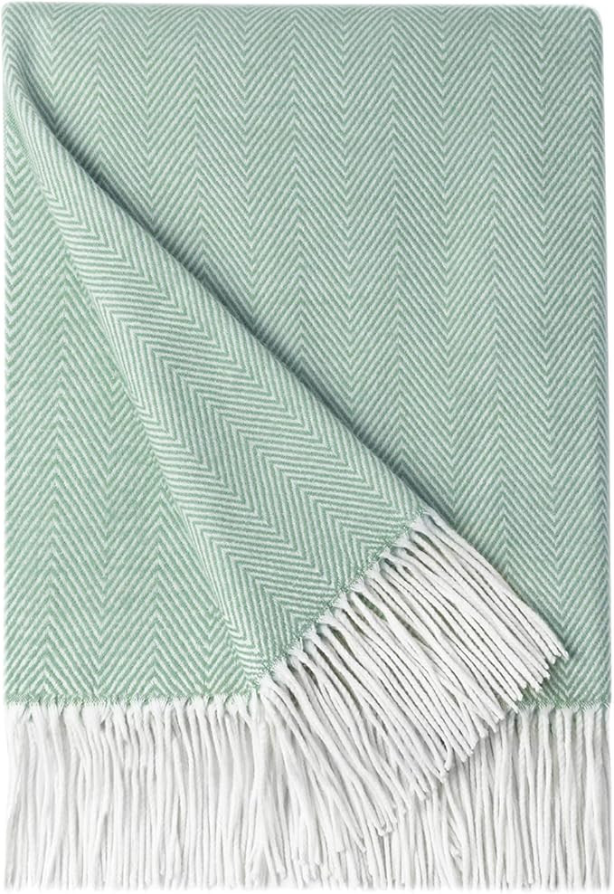 BOURINA Herringbone Tone Throw Blanket Faux Cashmere Fringe Soft Lightweight Cozy for Bed Couch D... | Amazon (US)
