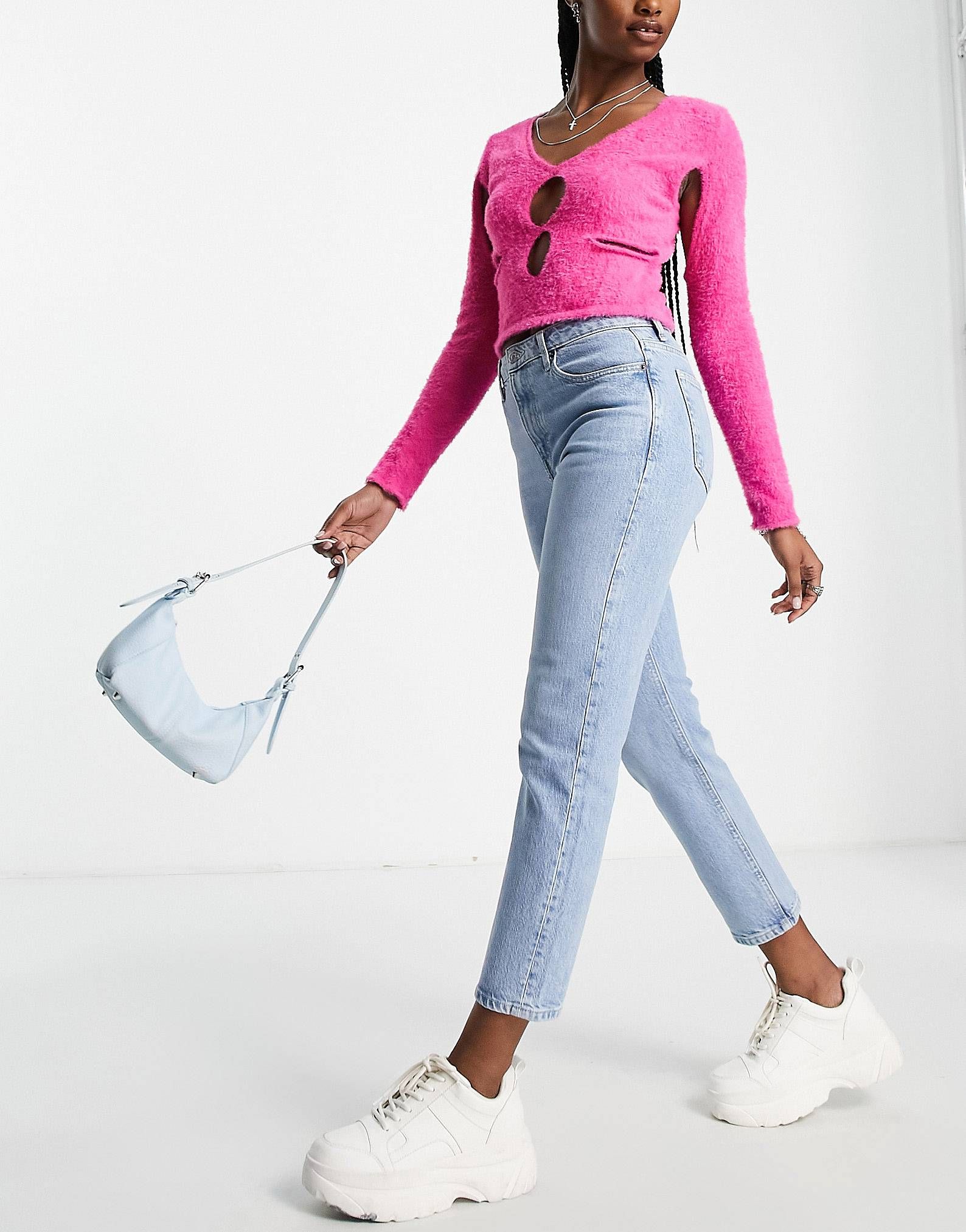 Topshop mid rise straight jeans with clean hem in bleach | ASOS (Global)