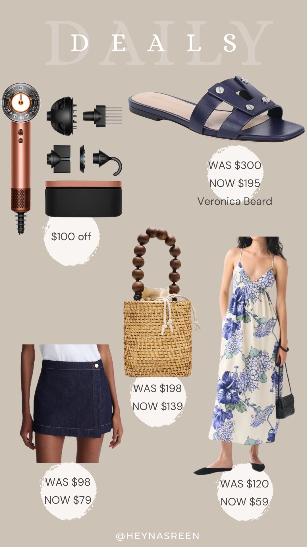 Daily deals on Dyson hairdryer, Veronica Beard sandals, Abercrombie dress, J.Crew bag, Madewell skort