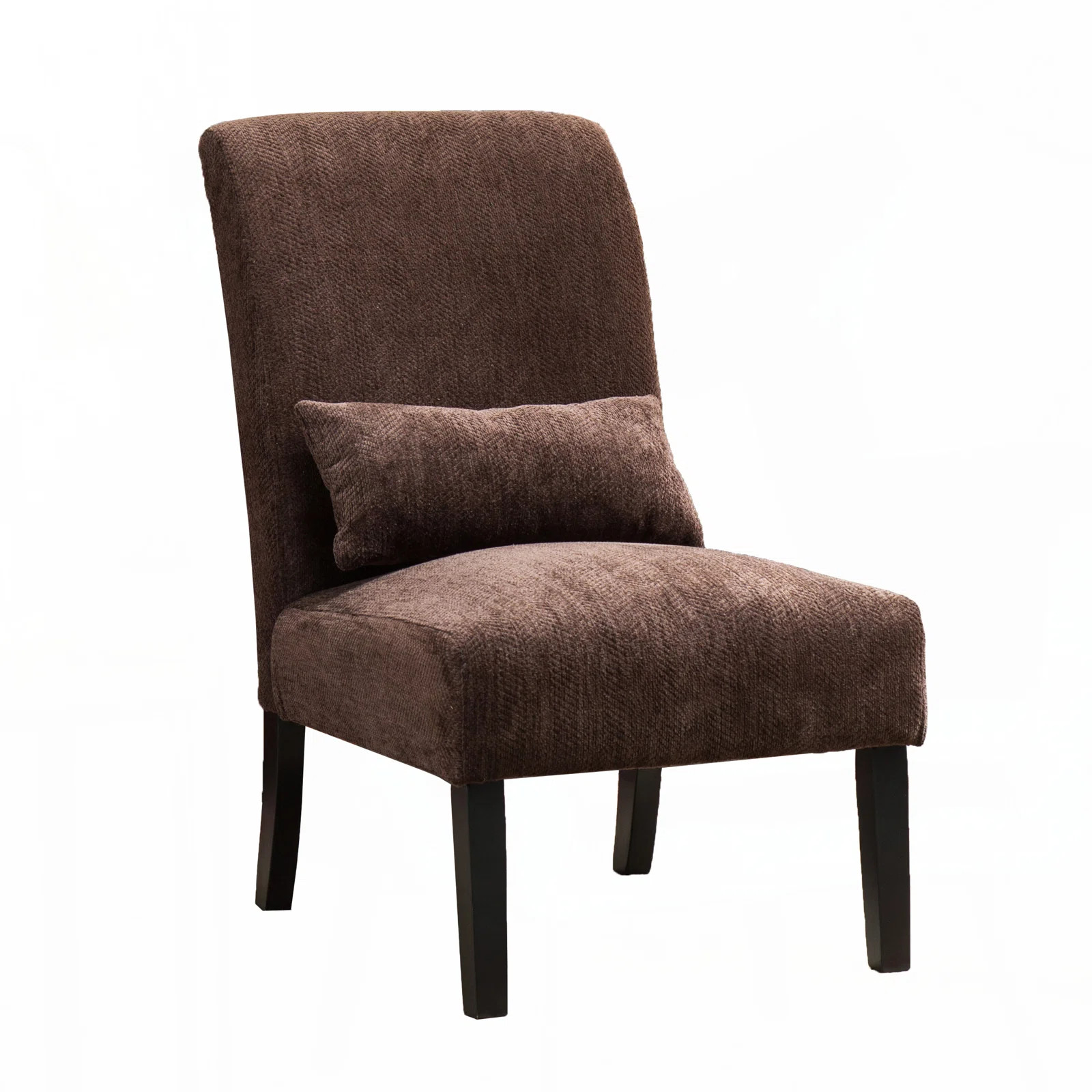 Pisano Contemporary Chenille Fabric Armless Accent Chair with Pillow, Chocolate | Wayfair North America