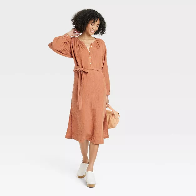 Women's Balloon Long Sleeve Tie-Front Shirtdress - Universal Thread™ | Target