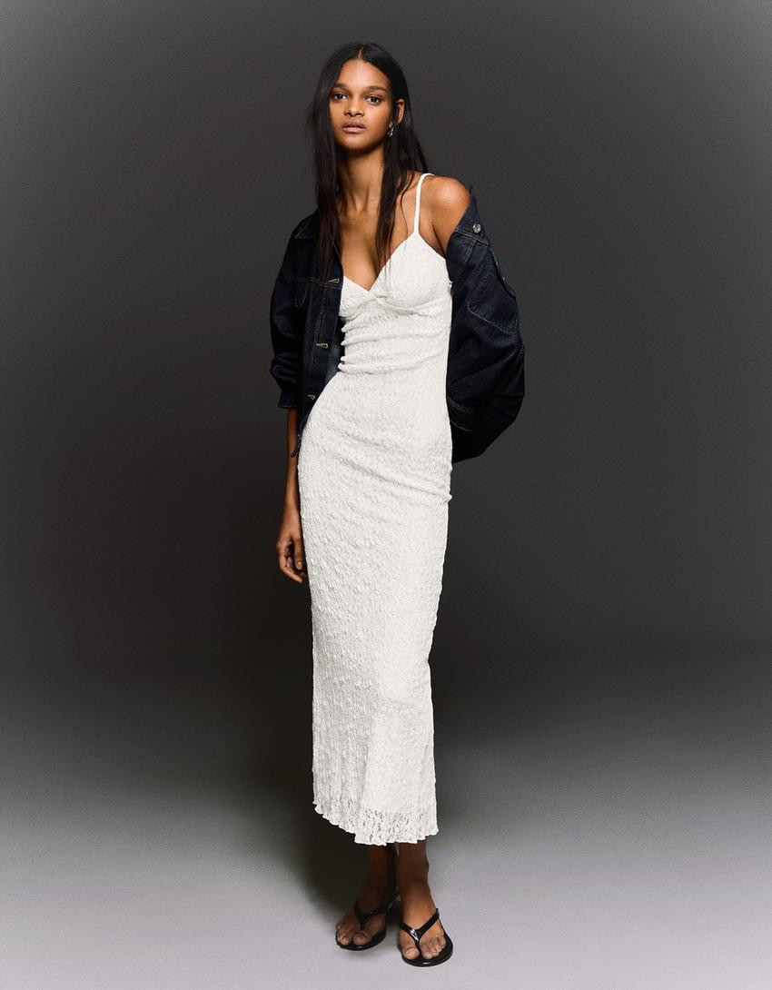 Lace strap midi dress - Dresses and Jumpsuits - Women | Bershka UK