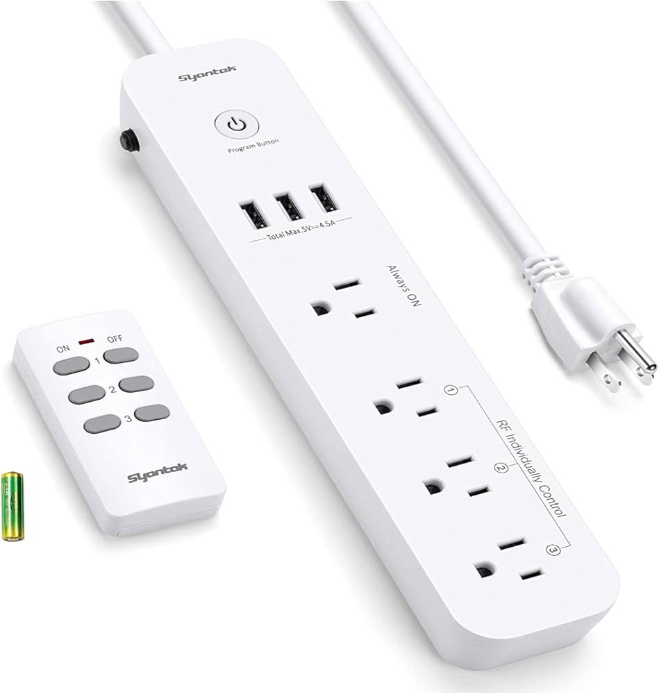 Remote Control Power Strip with 3 USB Ports, 3 RF Controlled Outlets, 5 FT/1.5 Meter Long Extensi... | Amazon (US)