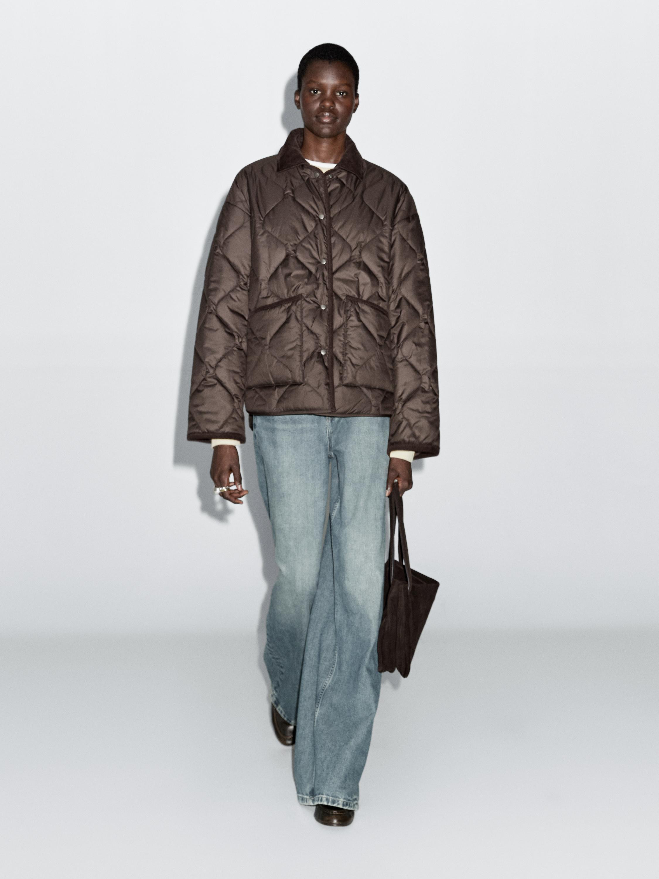 Wasserabweisende Steppjacke mit Cord-Detail | Massimo Dutti DE