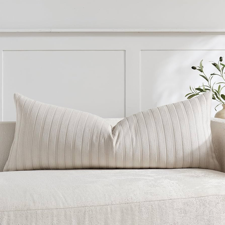 14x36 Beige Lumbar Pillow Covers Soft Striped Corduroy Neutral Rectangular Long Body Pillow Cases... | Amazon (US)