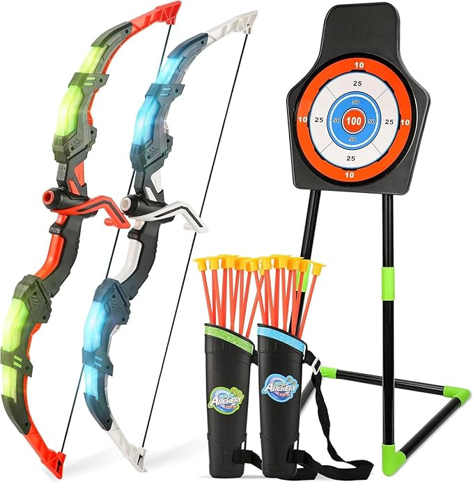 Bow and Arrow Set for Kids, 2-Pack LED Light Up Archery Set with 20 Suction Cup Arrows, Indoor an... | Amazon (US)