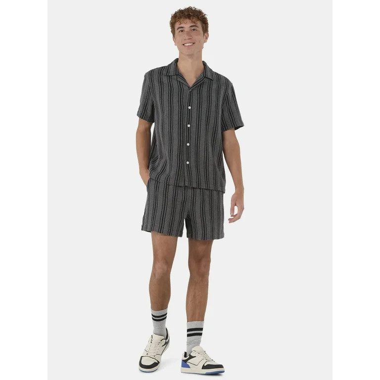 No Boundaries Textured Fabric Shirt with Short Sleeves, Men's & Big Men's | Walmart (US)