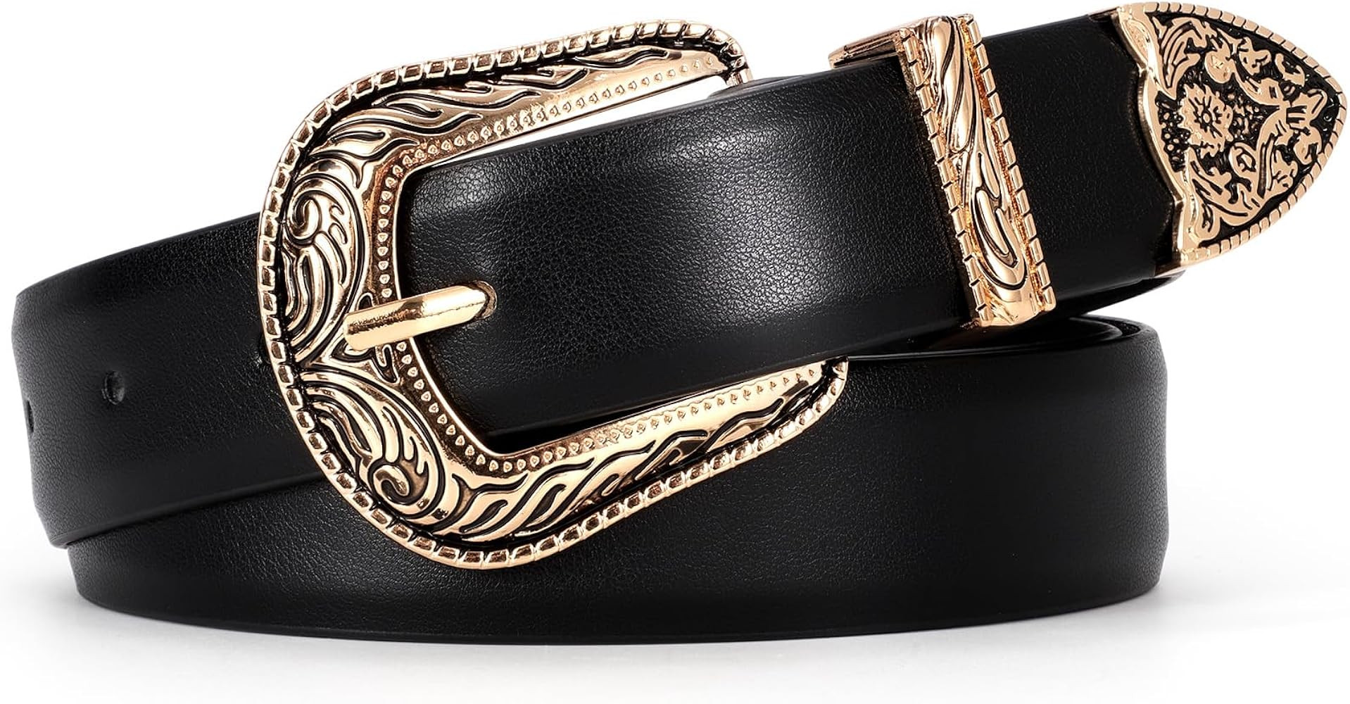 SUOSDEY Western Women Leather Belts for Jeans Dresses with Vintage Metal Buckle | Amazon (US)