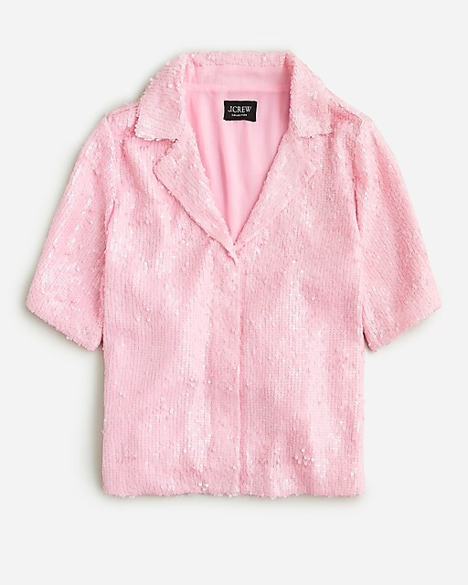 Collection elbow-sleeve V-neck shirt in sequin | J. Crew US