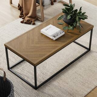 Nathan James Doxa 44 in. Light Brown/Black Large Rectangle Wood Coffee Table with Metal Box Frame... | The Home Depot