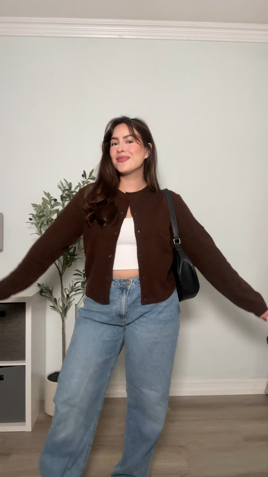Brown knit cardigan & jeans 

#LTKxMadewell #LTKMidsize #LTKStyleTip