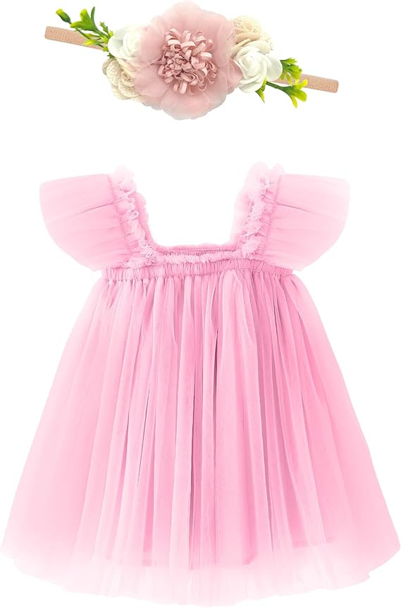 Baby Girl First Birthday Dress Smash Cake 1st Birthday Outfit with Flower Headband | Amazon (US)