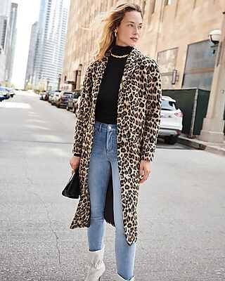 Long Faux Leopard Fur Coat | Express