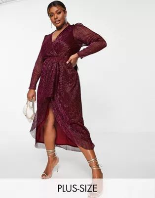 Forever New Curve drape front metallic midi dress in plum | ASOS (Global)