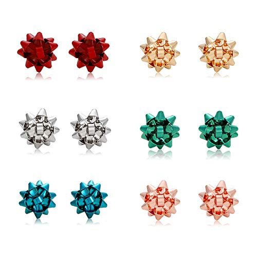 6 Pairs Christmas Bow Earrings for Women Xmas Bow Stud Earrings Red Green Festive Holiday Earring Set Christmas Jewelry Gifts (Color2) | Amazon (US)