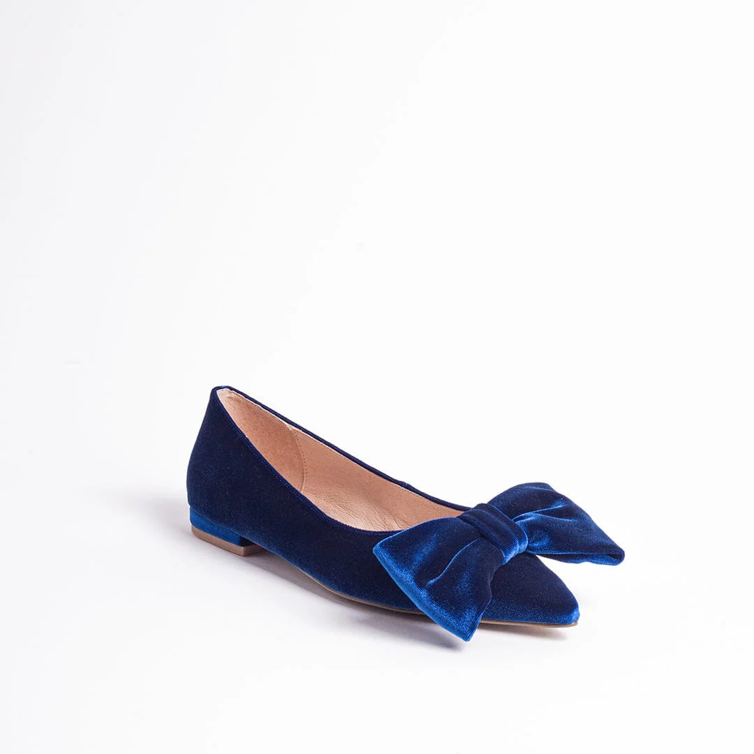 Cecelia New York-Brie bow pointed ballet velvet bow flat Blue | Cecelia New York